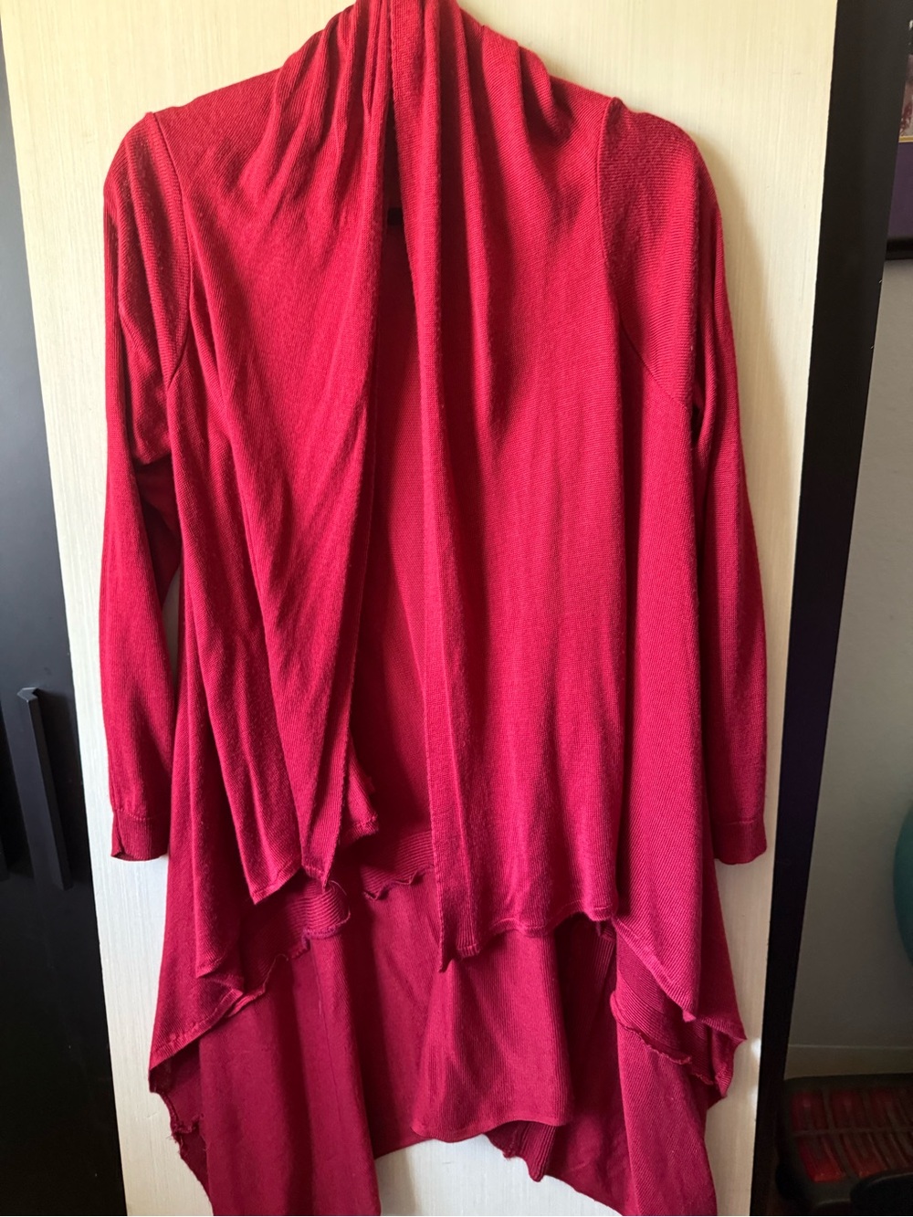 Red Open-Front Draped Women’s Cardigan